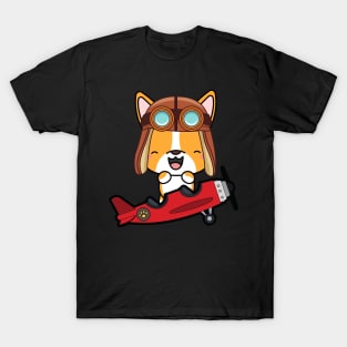 Cute corgi is in a vintage plane T-Shirt